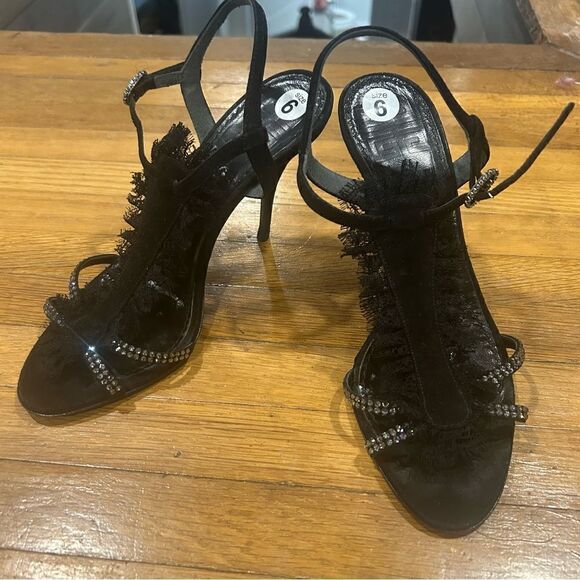 Givenchy Suede Leather Lace Stiletto Sandals Pump with Rhinestones - Picture 4 of 10